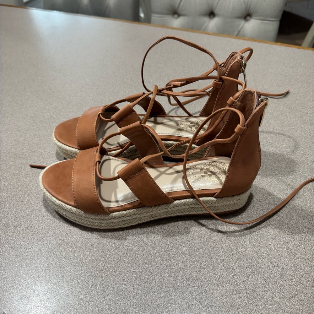 Women’s Tan Leather Lace-Up Espadrille Sandals by Vince Camuto